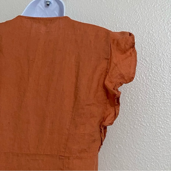 French Connection 100% Linen Button Down Sleeveless Midi V-neck Dress Ruffled 10 - Picture 7 of 12